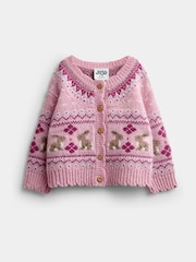Jojo Maman Bébé Berry Red Bunny Fairisle Knit Cardigan - Image 1 of 4