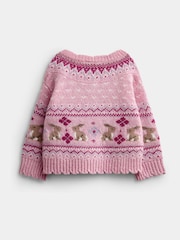 Jojo Maman Bébé Berry Red Bunny Fairisle Knit Cardigan - Image 2 of 4