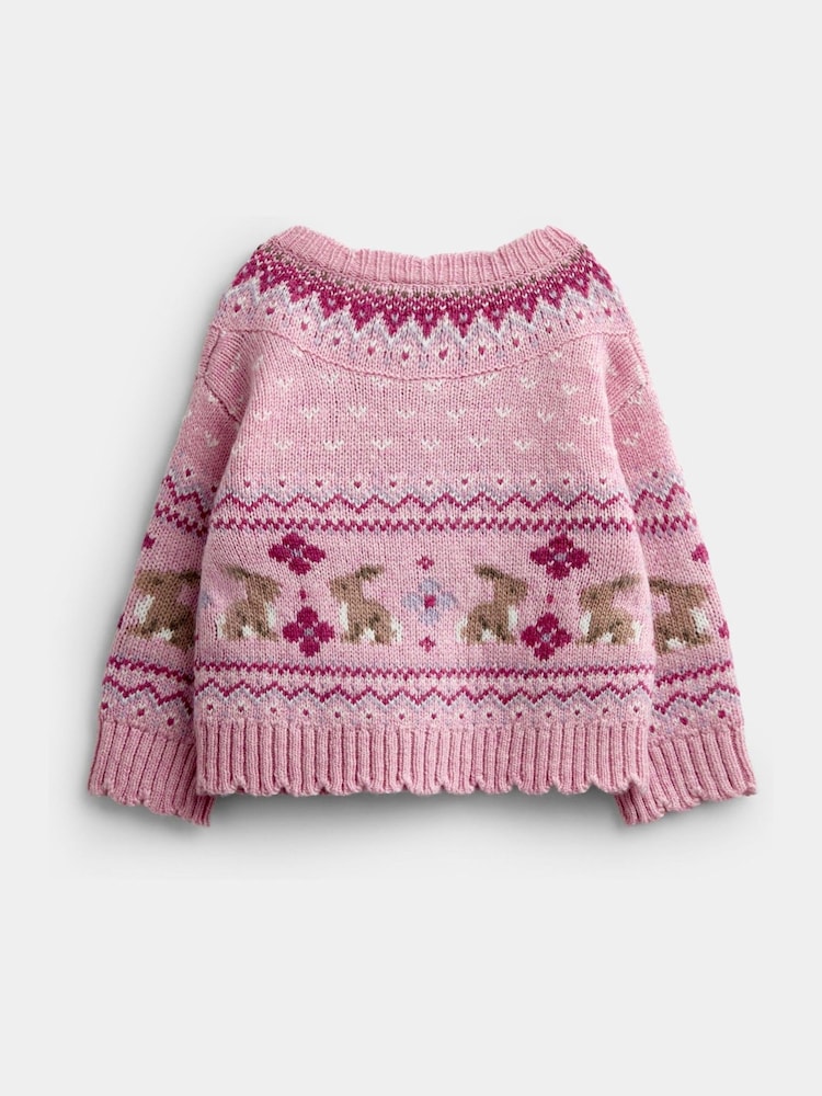 Jojo Maman Bébé Berry Red Bunny Fairisle Knit Cardigan - Image 2 of 4 Jojo Maman Bébé Berry Red Bunny Fairisle Knit Cardigan - Image 2 of 4