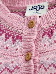 Jojo Maman Bébé Berry Red Bunny Fairisle Knit Cardigan - Image 3 of 4