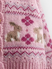 Jojo Maman Bébé Berry Red Bunny Fairisle Knit Cardigan - Image 4 of 4