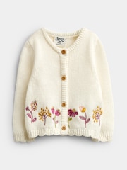 JoJo Maman Bébé Cream Floral Embroidered Knit Cardigan - Image 1 of 4