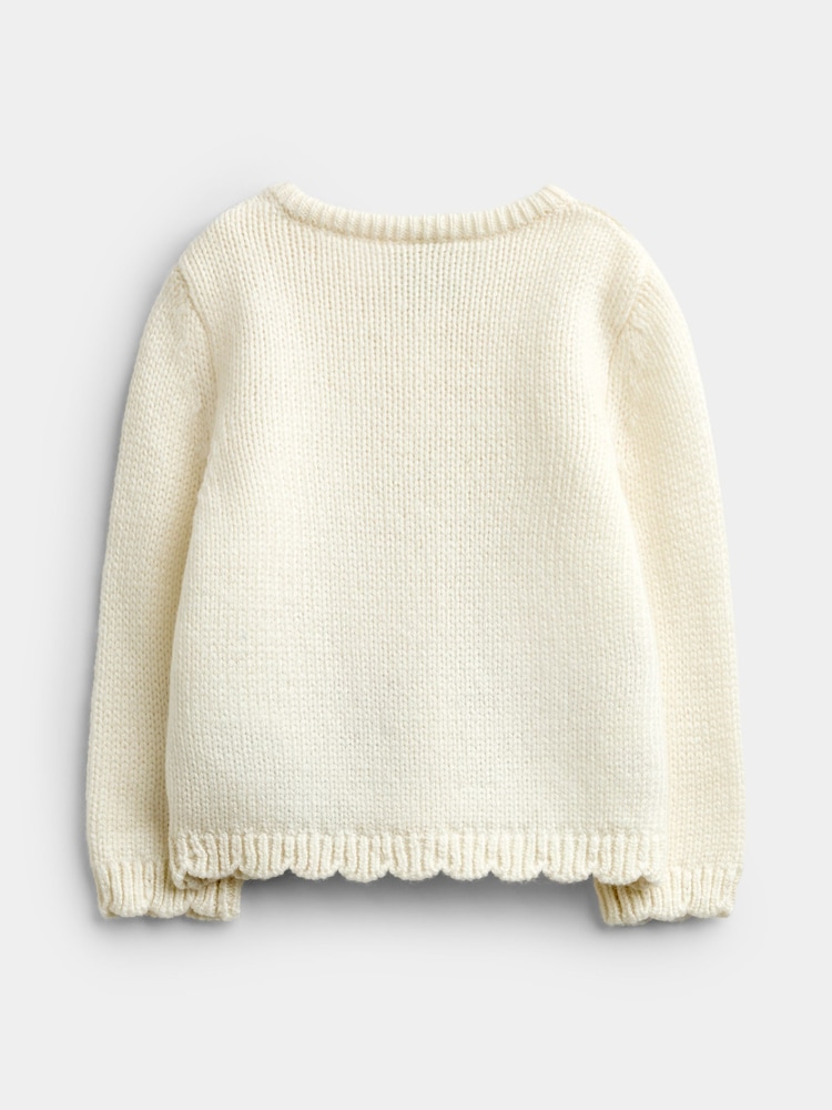 JoJo Maman Bébé Cream Floral Embroidered Knit Cardigan - Image 2 of 4