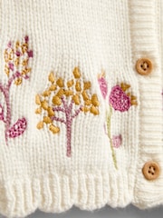 JoJo Maman Bébé Cream Floral Embroidered Knit Cardigan - Image 3 of 4