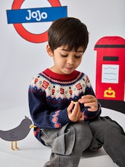 JoJo Maman Bébé Blue London Guard Fairisle Knitted Jumper - Image 1 of 3