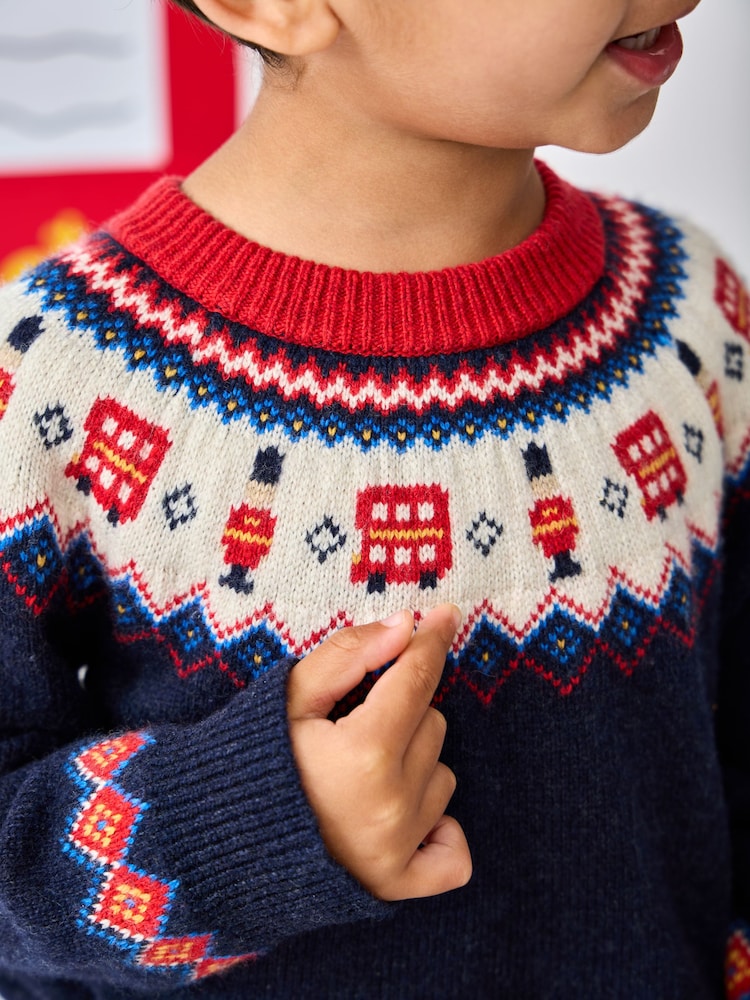 JoJo Maman Bébé Blue London Guard Fairisle Knitted Jumper - Image 3 of 3 JoJo Maman Bébé Blue London Guard Fairisle Knitted Jumper - Image 3 of 3