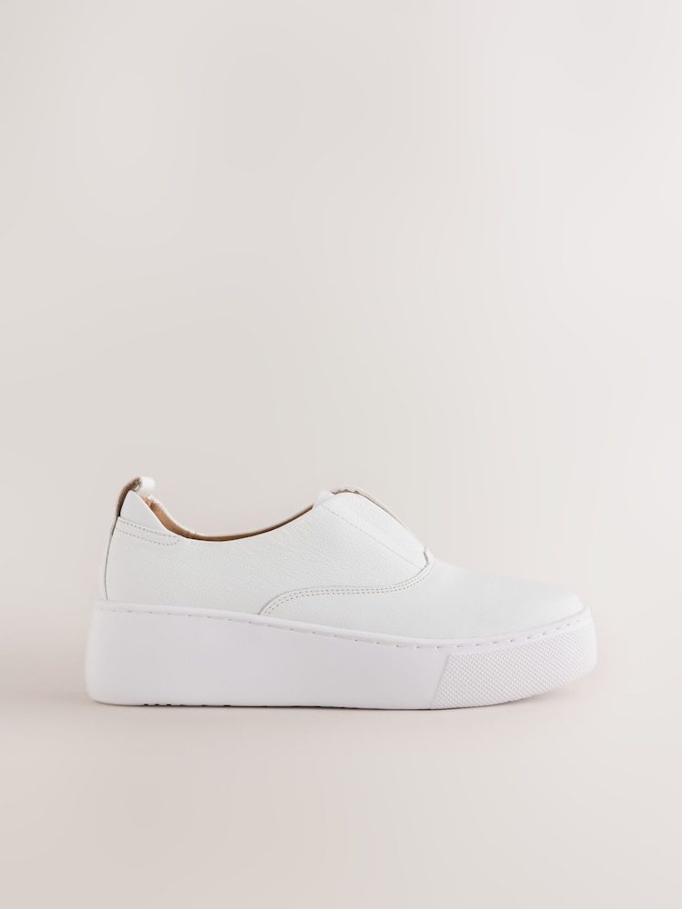 White Forever Comfort® Leather Wedge Platform Trainers - Image 1 of 5