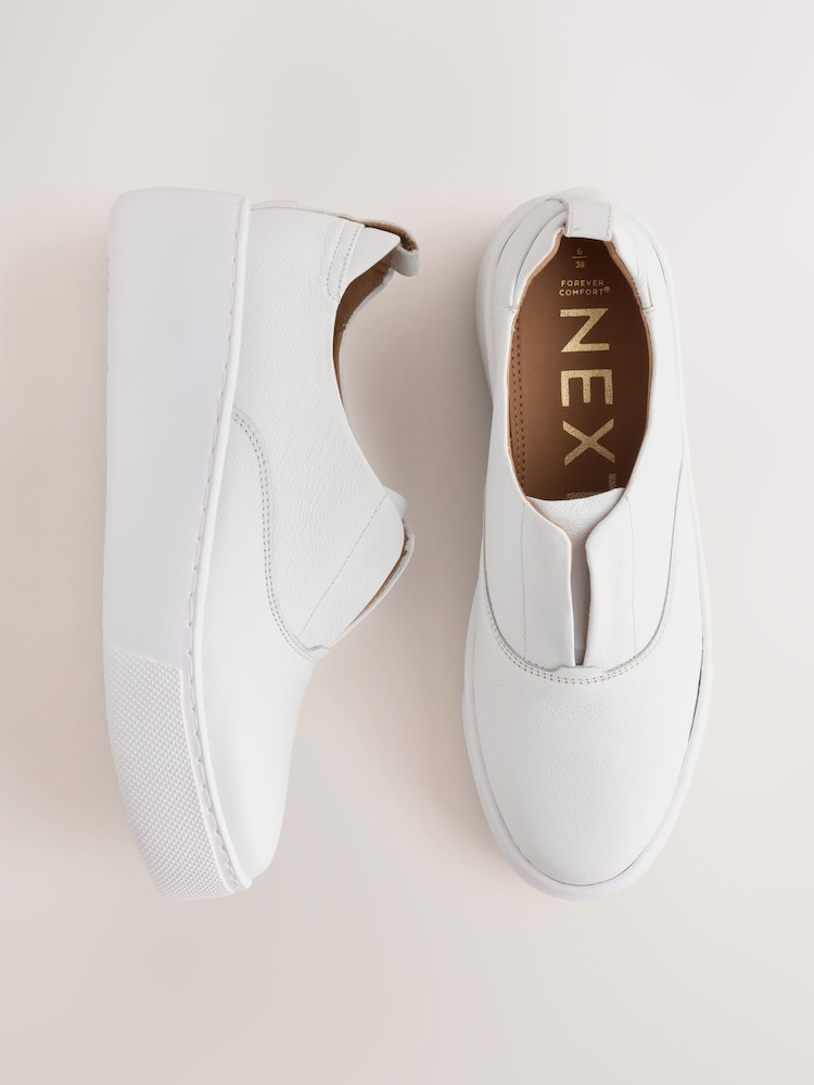 White Forever Comfort® Leather Wedge Platform Trainers - Image 2 of 5