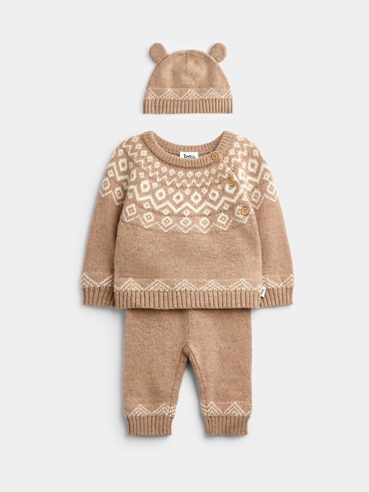 JoJo Maman Bébé Brown Fairisle 3-Piece Fairisle Knit Set - Image 2 of 11