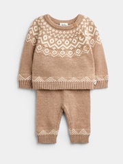 JoJo Maman Bébé Brown Fairisle 3-Piece Fairisle Knit Set - Image 3 of 11