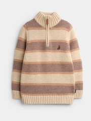 JoJo Maman Bébé Mid Brown Stripe Half Zip Knitted Jumper - Image 1 of 4