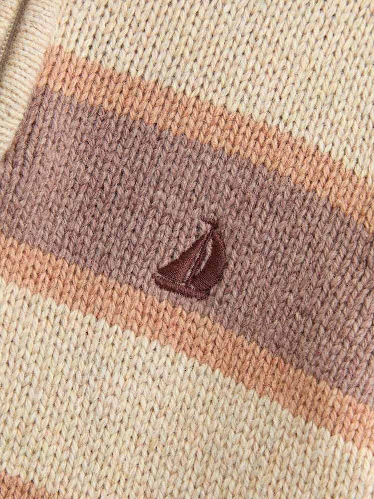 JoJo Maman Bébé Mid Brown Stripe Half Zip Knitted Jumper - Image 4 of 4 JoJo Maman Bébé Mid Brown Stripe Half Zip Knitted Jumper - Image 4 of 4