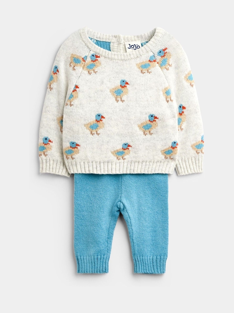 JoJo Maman Bébé Blue Duck Knitted Jumper & Leggings Set - Image 1 of 7 JoJo Maman Bébé Blue Duck Knitted Jumper & Leggings Set - Image 1 of 7