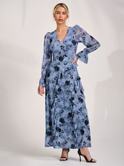 Jolie Moi Long Sleeve Ruffle Mesh Maxi Dress - Billede 1 af 6