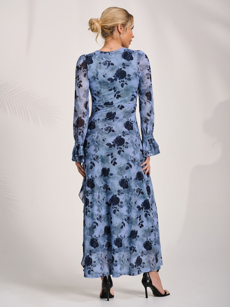 Jolie Moi Long Sleeve Ruffle Mesh Maxi Dress - Billede 2 af 6 Jolie Moi Long Sleeve Ruffle Mesh Maxi Dress - Billede 2 af 6