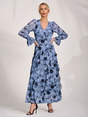 Jolie Moi Long Sleeve Ruffle Mesh Maxi Dress - Billede 4 af 6