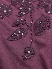 FatFace Ivy Dark Purple Embroidered Sparkle T Shirt - Image 3 of 3