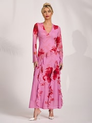 Jolie Moi Pink Long Sleeve Ruffle Mesh Maxi Dress - Image 5 of 6