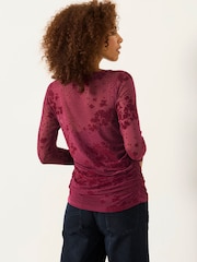 Rouge bordeaux à fleurs - Haut à manches longues en maille froncée FatFace - Image 3 sur 7