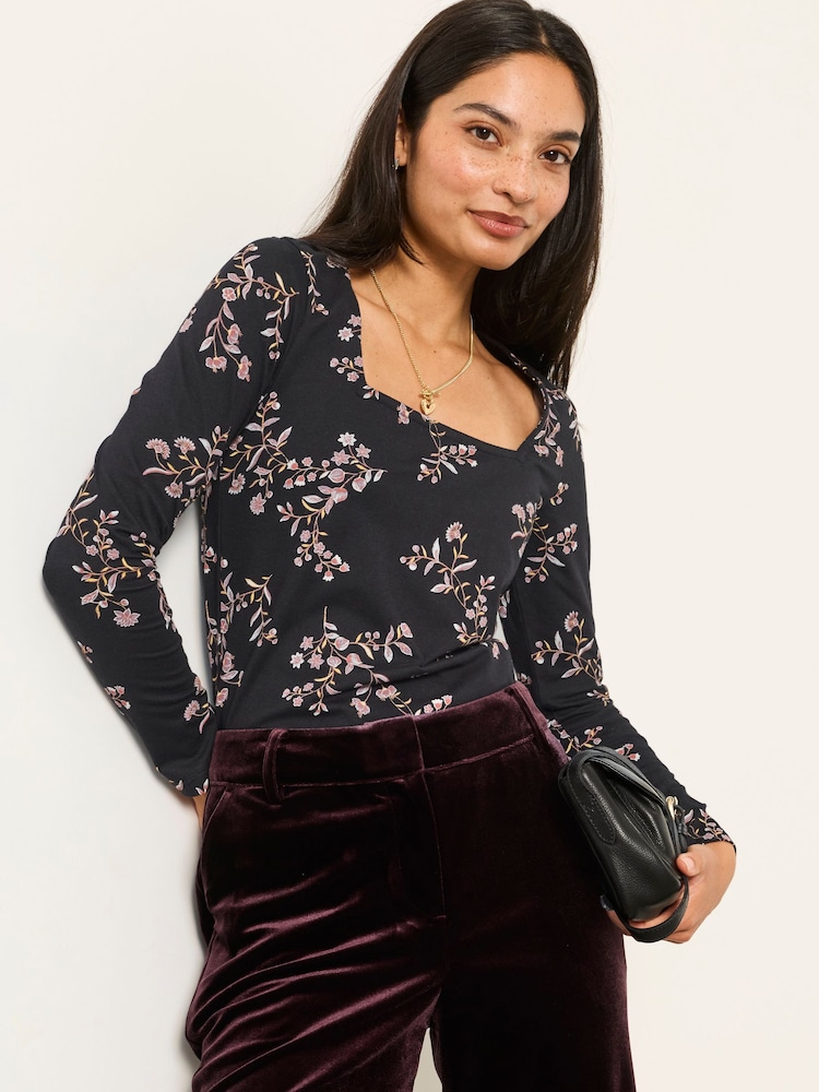 FatFace Thea Black Vintage Floral Long Sleeve Top - Image 1 of 5