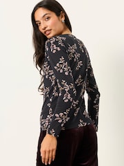 FatFace Thea Black Vintage Floral Long Sleeve Top - Image 2 of 5