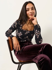 FatFace Thea Black Vintage Floral Long Sleeve Top - Image 3 of 5