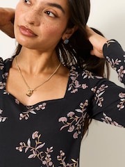 FatFace Thea Black Vintage Floral Long Sleeve Top - Image 4 of 5
