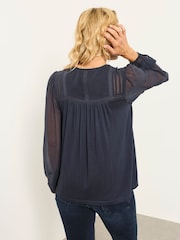 FatFace Winnie Navy Woven Jersey Mix Top - Image 2 of 6