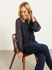 FatFace Winnie Navy Woven Jersey Mix Top - Image 5 of 6
