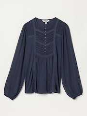 FatFace Winnie Navy Woven Jersey Mix Top - Image 6 of 6