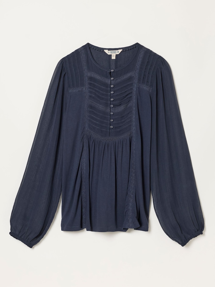 FatFace Winnie Navy Woven Jersey Mix Top - Image 6 of 6 FatFace Winnie Navy Woven Jersey Mix Top - Image 6 of 6