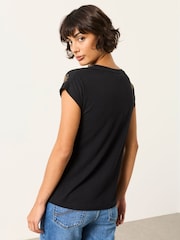 FatFace Ivy Black Embroidered Sparkle T Shirt - Image 2 of 5