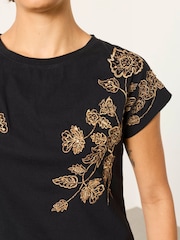 FatFace Ivy Black Embroidered Sparkle T Shirt - Image 4 of 5