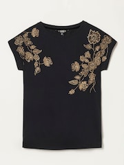 FatFace Ivy Black Embroidered Sparkle T Shirt - Image 5 of 5