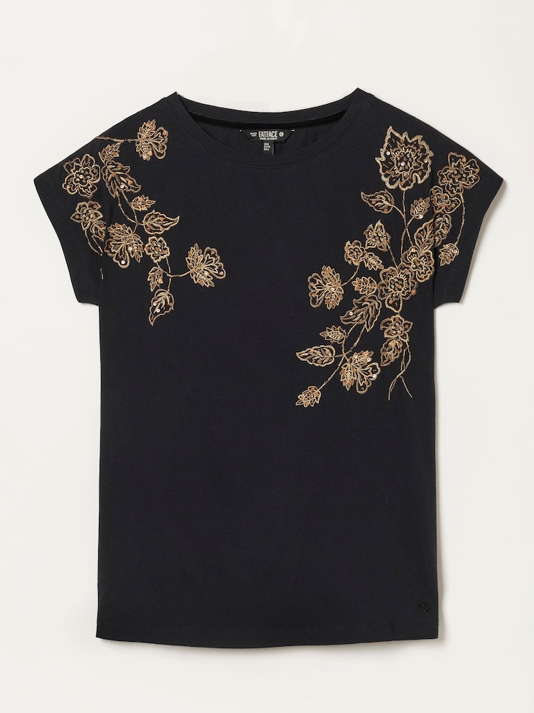 FatFace Ivy Black Embroidered Sparkle T Shirt - Image 5 of 5