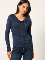 Dəniz - FatFace Sparkle Cowl Neck Long Sleeve Top - 7şəkildən 1 şəkil