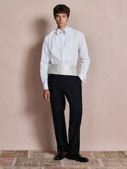 White/Ivory Cotton Rich Textured Occasion Shirt With Bow Tie and Cummerbund Set - Image 2 of 7