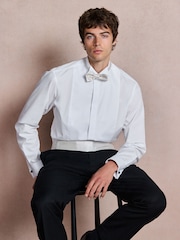 White/Ivory Cotton Rich Textured Occasion Shirt With Bow Tie and Cummerbund Set - Image 4 of 7