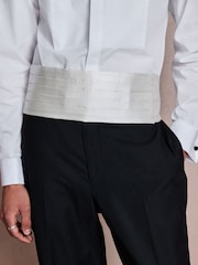 White/Ivory Cotton Rich Textured Occasion Shirt With Bow Tie and Cummerbund Set - Image 5 of 7