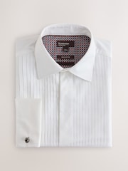 White Slim Fit N. Premium 1 Pleated Formal Shirt With Double Cuff and Cufflink - Image 1 of 9