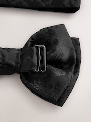 White/Black Cotton Rich Textured Occasion Shirt With Bow Tie and Cummerbund Set - Image 13 of 15