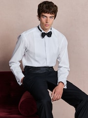 White/Black Cotton Rich Textured Occasion Shirt With Bow Tie and Cummerbund Set - Image 2 of 15