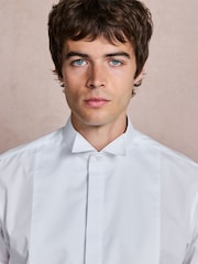 White/Black Cotton Rich Textured Occasion Shirt With Bow Tie and Cummerbund Set - Image 4 of 15