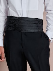 White/Black Cotton Rich Textured Occasion Shirt With Bow Tie and Cummerbund Set - Image 7 of 15