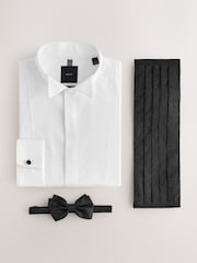 White/Black Cotton Rich Textured Occasion Shirt With Bow Tie and Cummerbund Set - Image 9 of 15