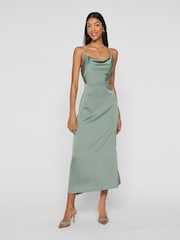 VILA Green Satin Cowl Strap Ankle Dress - Image 1 of 6