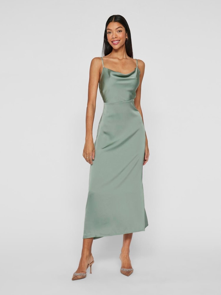 VILA Green Satin Cowl Strap Ankle Dress - Image 1 of 6
