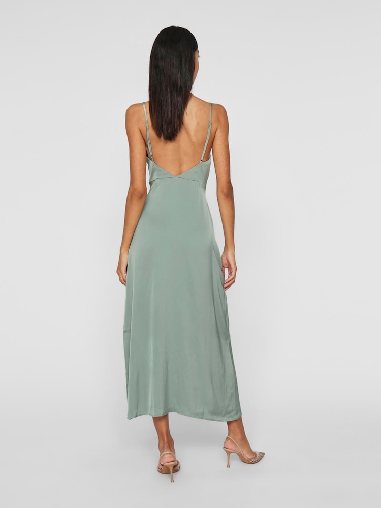 VILA Green Satin Cowl Strap Ankle Dress - Image 2 of 6