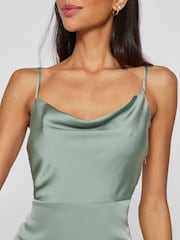 VILA Green Satin Cowl Strap Ankle Dress - Image 3 of 6