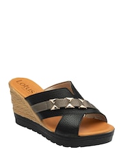 Lotus Black Wedge Mule Sandals - Image 1 of 4